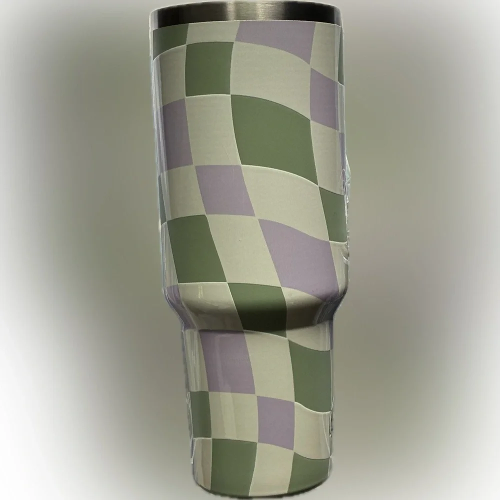 🧋Francesca’s Checkered Green and Purple Tumbler with Lid and Straw - Picture 12 of 12